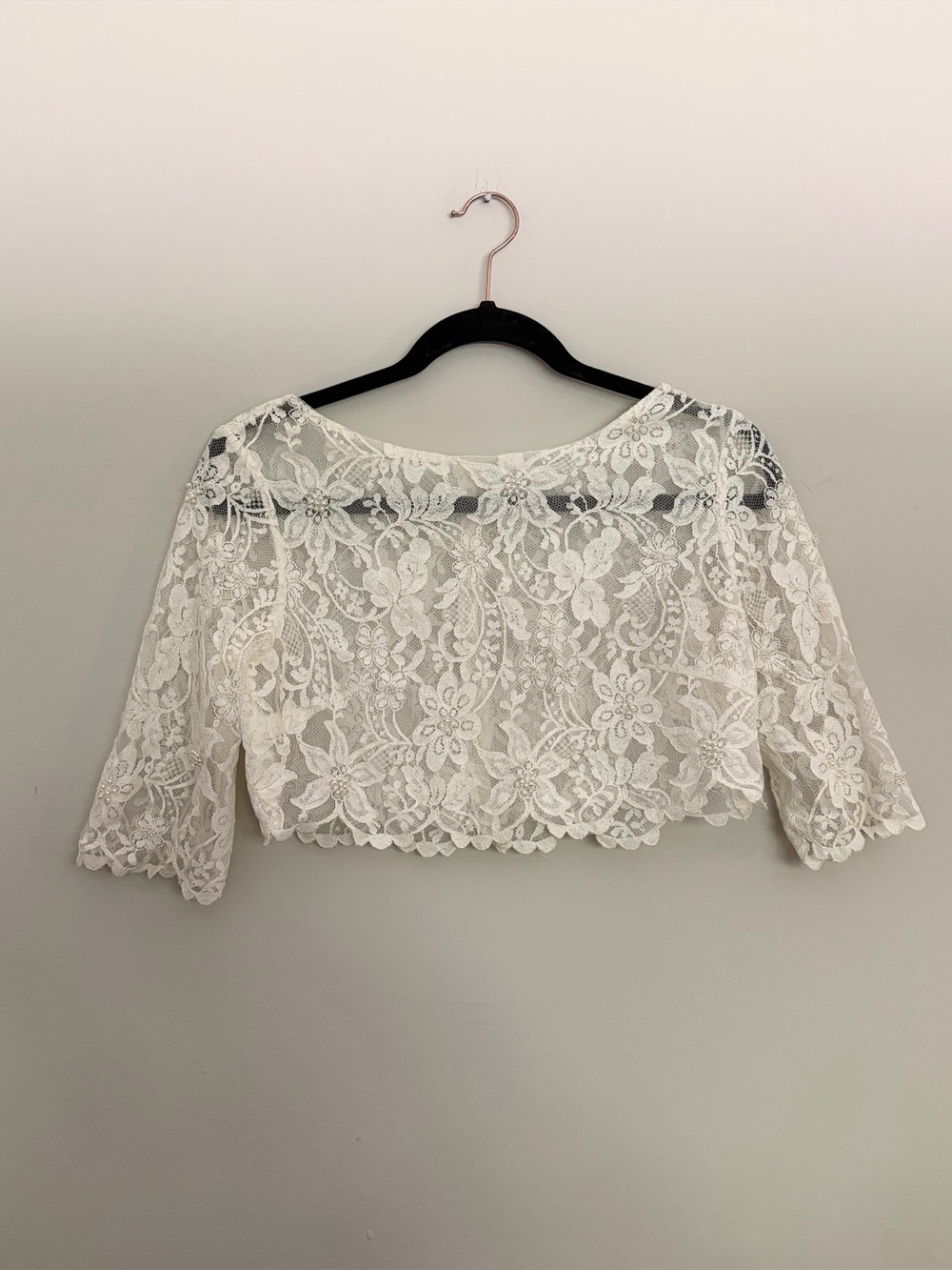 Bridal Ivory White Floral Lace Button-Back Top